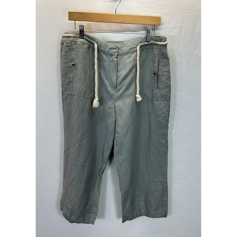 SANDRO Pants Womens Sz 14 Green Linen Blend Wide Leg Capri Rope Nautical Beach